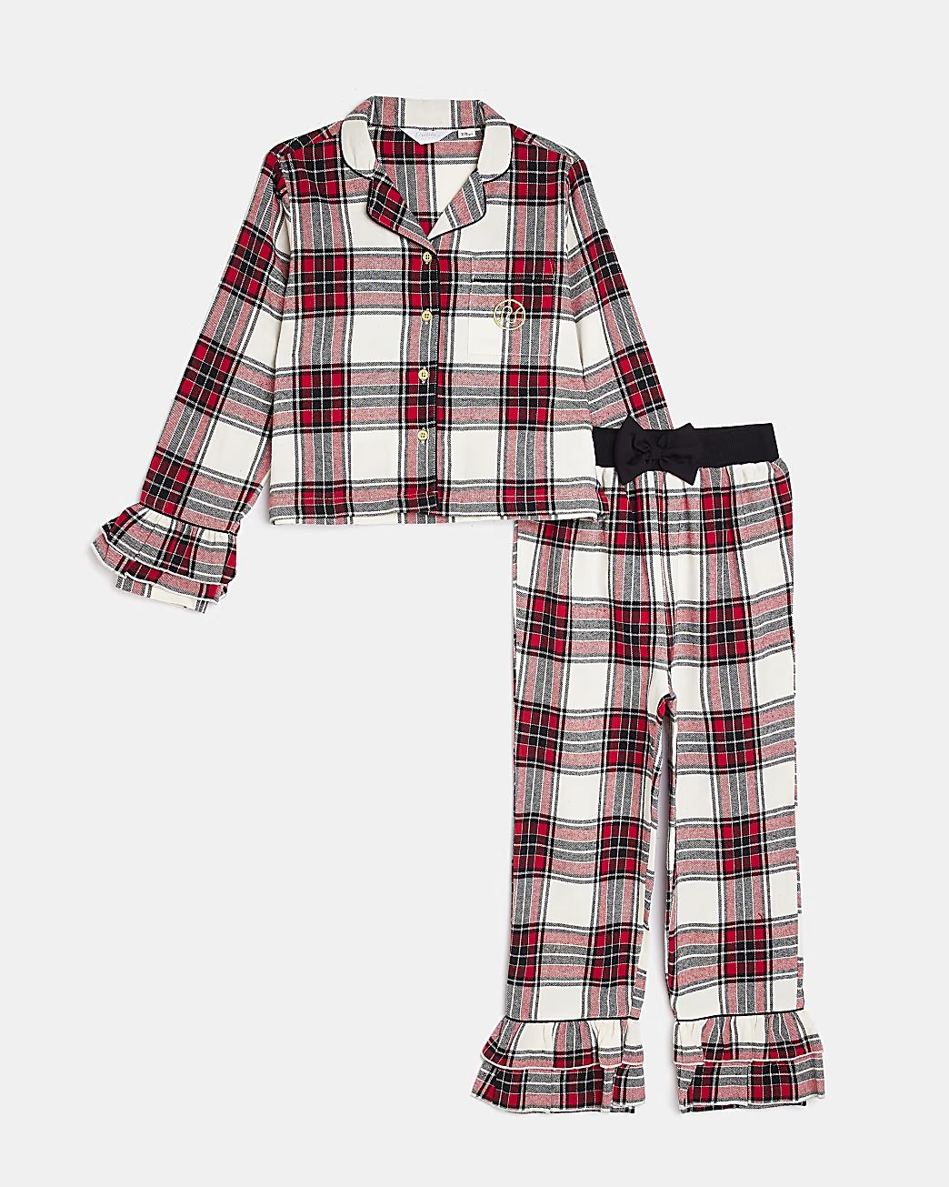 Girls Red Check Family Ruffle Pyjamas | River Island (UK & IE)