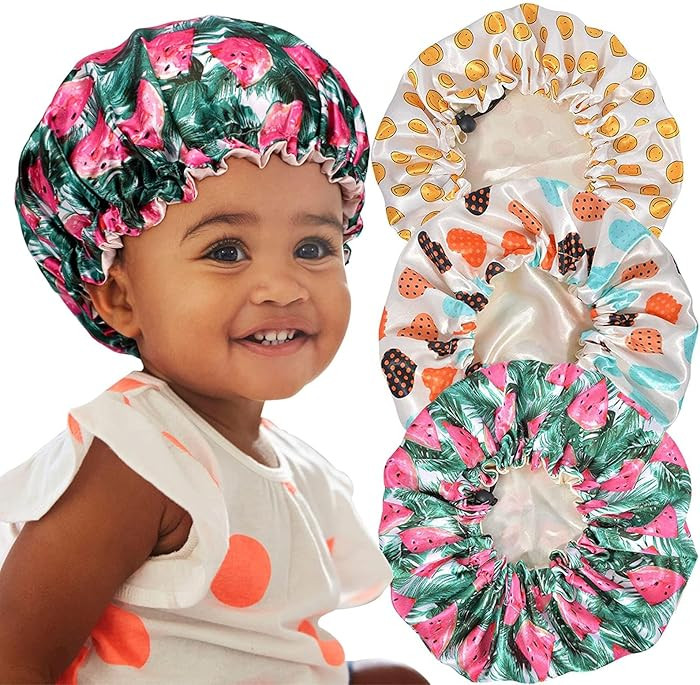 3 Pieces Kids Satin Bonnet Adjustable Sleeping Cap Soft Silk Flower Night Hats for Natural Hair T... | Amazon (US)