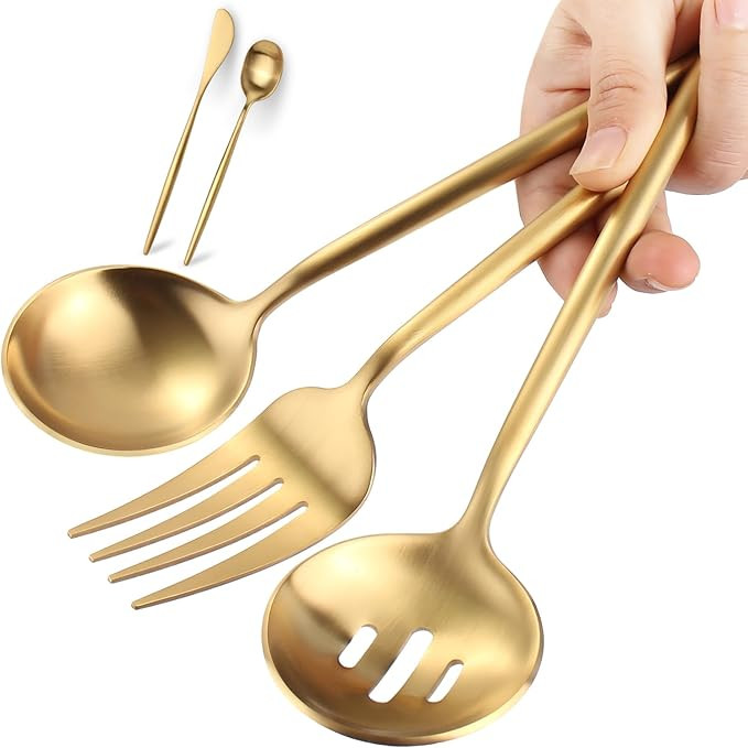 Large Serving Utensils Set,5 Pcs Stainless Steel Gold Serving utensils with 10.8 Inch Serving For... | Amazon (US)