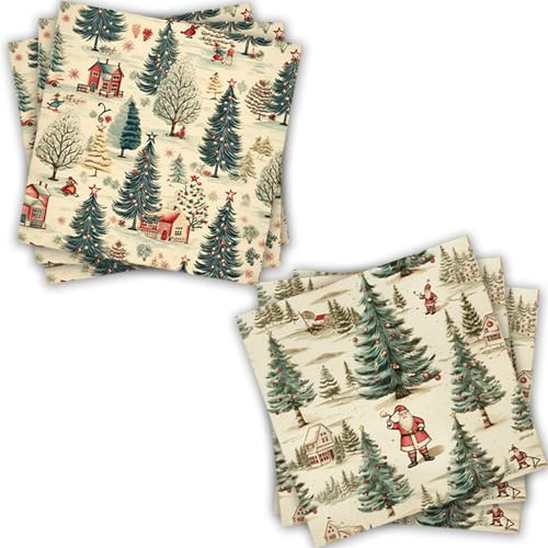 Vintage Christmas Napkins Retro Xmas Tree Paper Napkins Santa Xmas Tree Disposable Napkins Merry Christmas Paper Luncheon Napkins for Xmas Winter Holiday Birthday Party Supplies | Amazon (US)