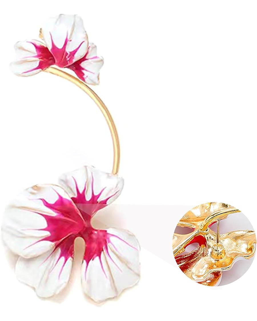 Exaggerated Pink Flower Earrings - Enameled Pierced Trendy Jewelry Gifts for Women | Amazon (US)