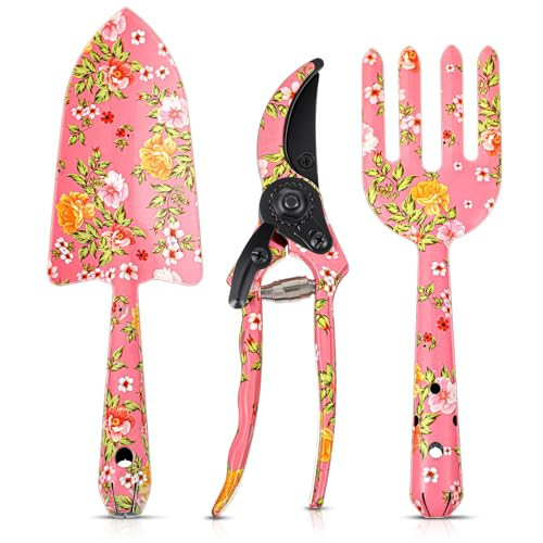 Teenyyou 3 Pcs Pink Floral Gardening Tools Set Flower Garden Tool Set for Outdoor, Gardening Kit for Women Garden Hand Tools Set with Pruner, Trowel, Rake, Christmas Gardening Gifts for Women | Amazon (US)