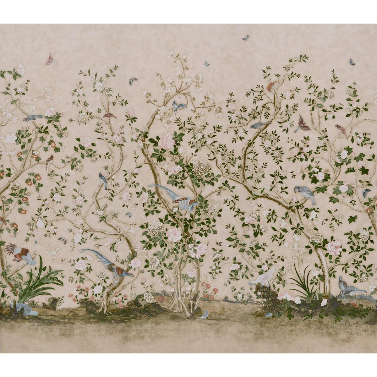 Schumacher Les Oiseaux Panel Set Parchment Wallpaper | DecoratorsBest