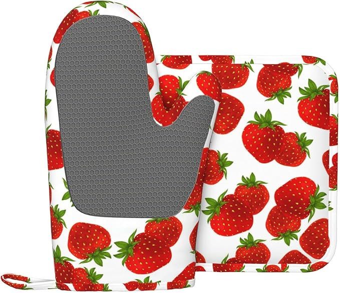 Silicone Oven Mitts and Pot Holders Sets, Home Cute Strawberry Heat Resistant BBQ Gloves for Kitc... | Amazon (US)