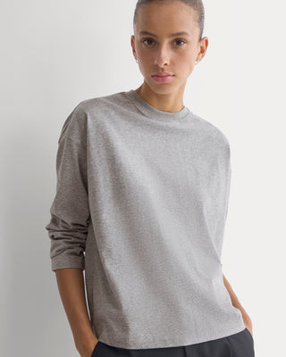Everlane Forever Jersey Boxy Long-Sleeve Crew Neck Tshirt In Heathered Light Grey, Size XXL, Cotton | Everlane