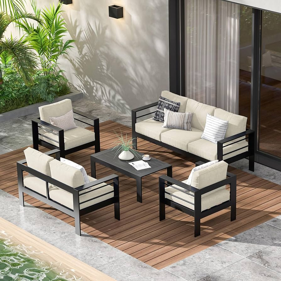 Wisteria Lane Aluminum Outdoor Patio Furniture Set, 7 Seats Modern Patio Sectional Sofa Conversat... | Amazon (US)