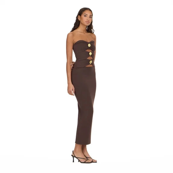 Forever 21 Women’s Bandage Style Maxi Dress with Seashell Hardware, Strapless Cutout Bodycon Lo... | Walmart (US)