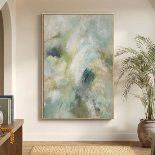 Extra Large Framed Teal Abstract Wall Art, Oversized Vertical Sage Green Canvas Prints Paintings Artwork for Walls, Modern Minimalist Pictures Wall Decor for Living Room Bedroom Hallway 40x60 In | Amazon (US)