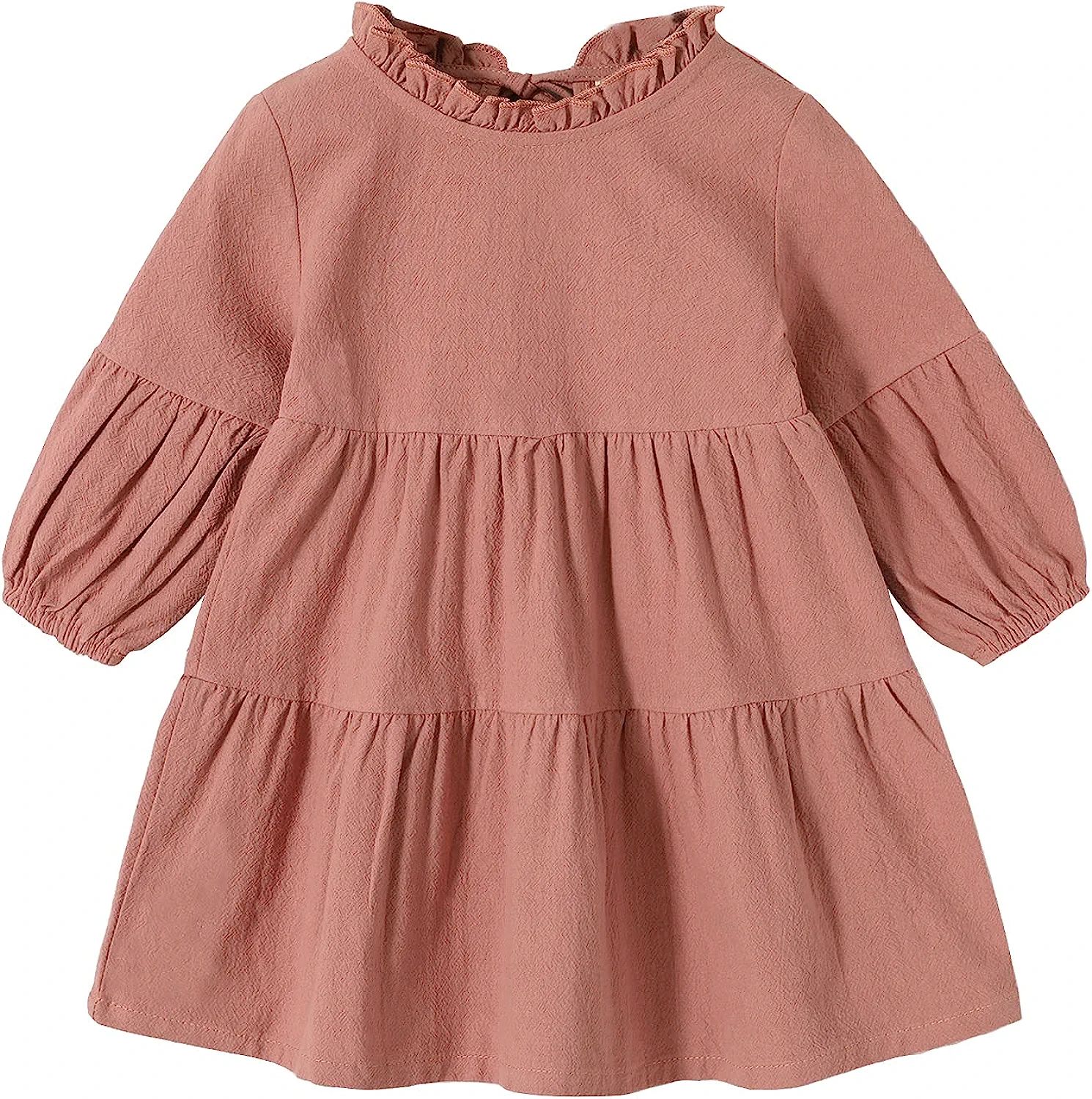 Toddler Kids Baby Girl Dress Lantern Long Sleeve Solid Color Casual Dresses Girls Fall Winter Out... | Amazon (US)