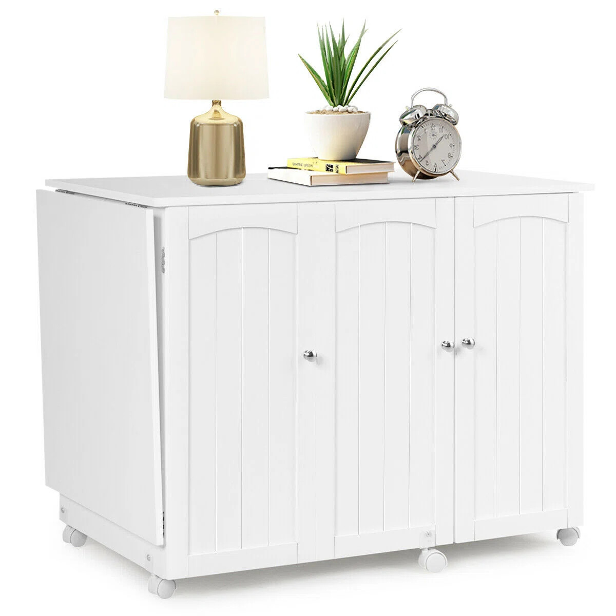 FRESCOLY Folding Sewing Table Shelves Storage Cabinet Craft Cart With Wheels-White & Reviews | Wa... | Wayfair North America