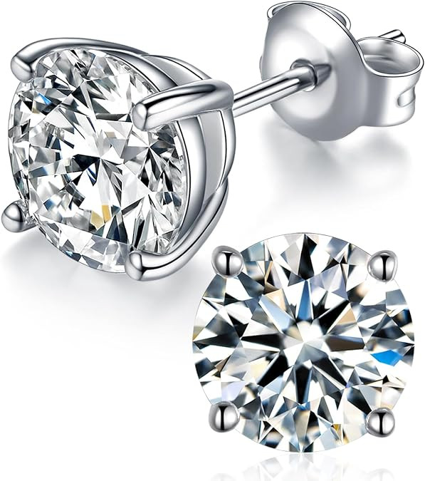 Moissanite Stud Earrings, Round Cut D Color VVS1 Clarity Lab Created Moissanite Earrings Studs 18... | Amazon (US)