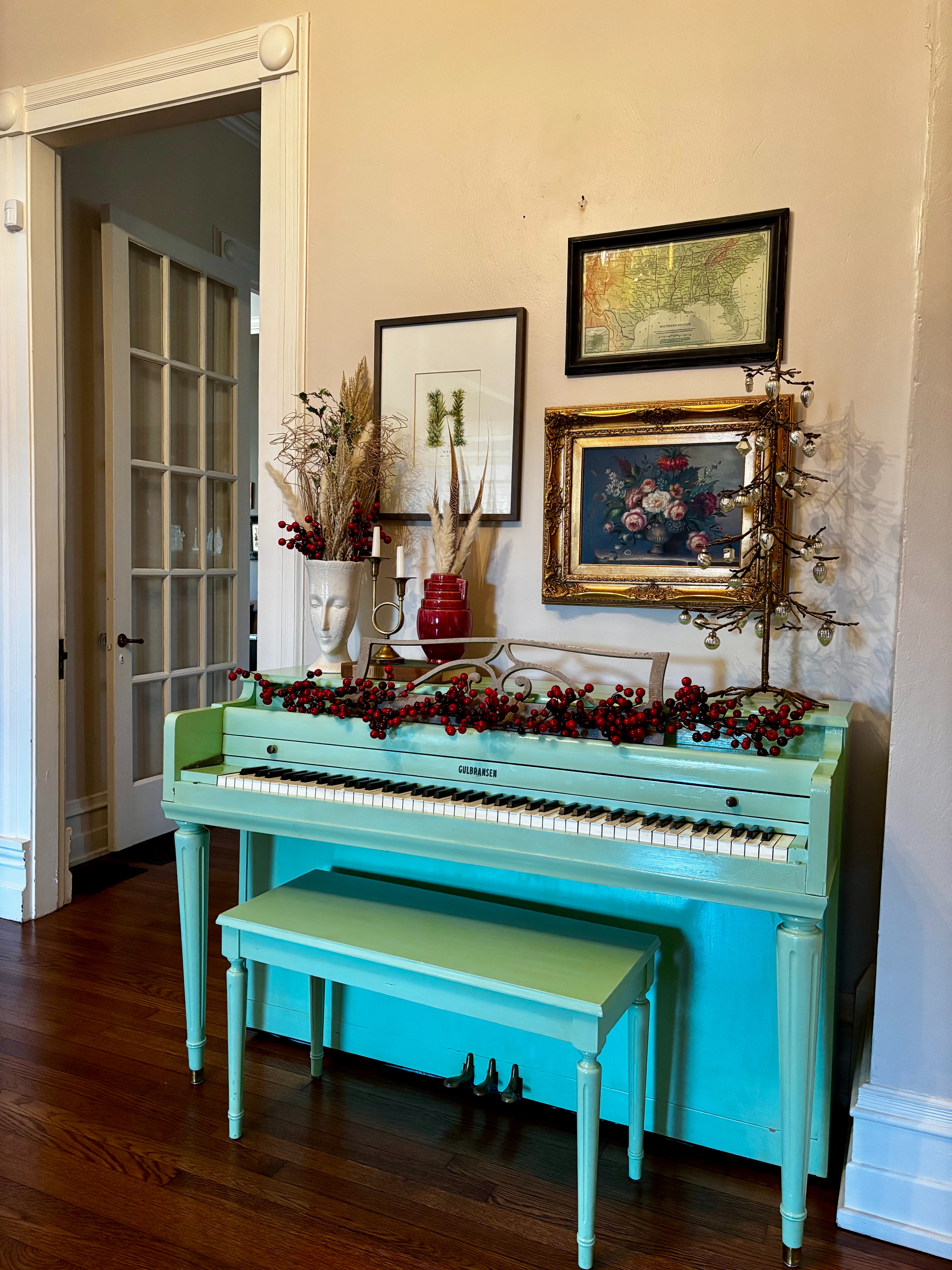 Step into Alex’s festive foyer! 🎄🎹✨ An antique piano sets the stage while quirky Christmas accents add charm and personality. Shop this playful vintage-meets-holiday look and bring a little whimsical welcome to your own entryway! 

 #LTKHoliday #LTKSeasonal #LTKHome