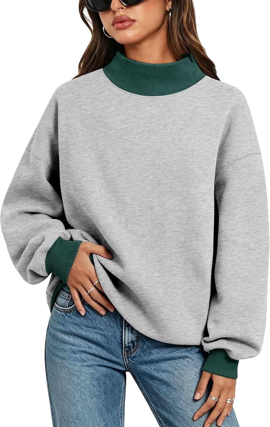 Orchidays Women's Oversized Sweatshirts Color Block Turtleneck Fleece Pullover Tops Long Sleeve Loose Fashion Outfits | Amazon (US)