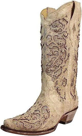 CORRAL Women's Snip Toe Stitched Leather Cowgirl Western Boots with Swarovski Crystal Accents | Amazon (US)