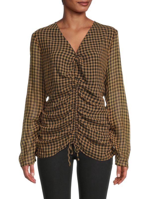 Checked Ruched Blouse | Saks Fifth Avenue OFF 5TH