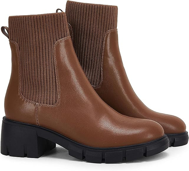 Ruanyu Womens Platform Ankle Boots Elastic Chunky Block Heel Chelsea Booties Lug Sole Non-Slip Co... | Amazon (US)
