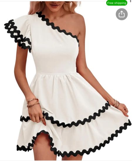 One shoulder Ric Rac white dress 

#LTKFindsUnder50 #LTKSeasonal #LTKFindsUnder100