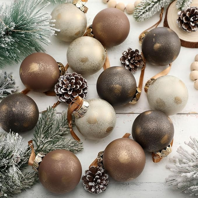 Yunlly 12 Pcs Textured Christmas Ball Ornaments 2.36'' Neutral Christmas Tree Decor Modern Vintag... | Amazon (US)