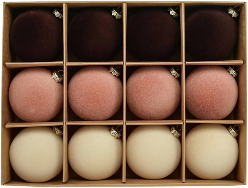 12 Pcs Christmas Tree Ornaments Velvet Balls, Bulk Flocked Christmas Tree Ball Ornament Shatterpr... | Amazon (US)