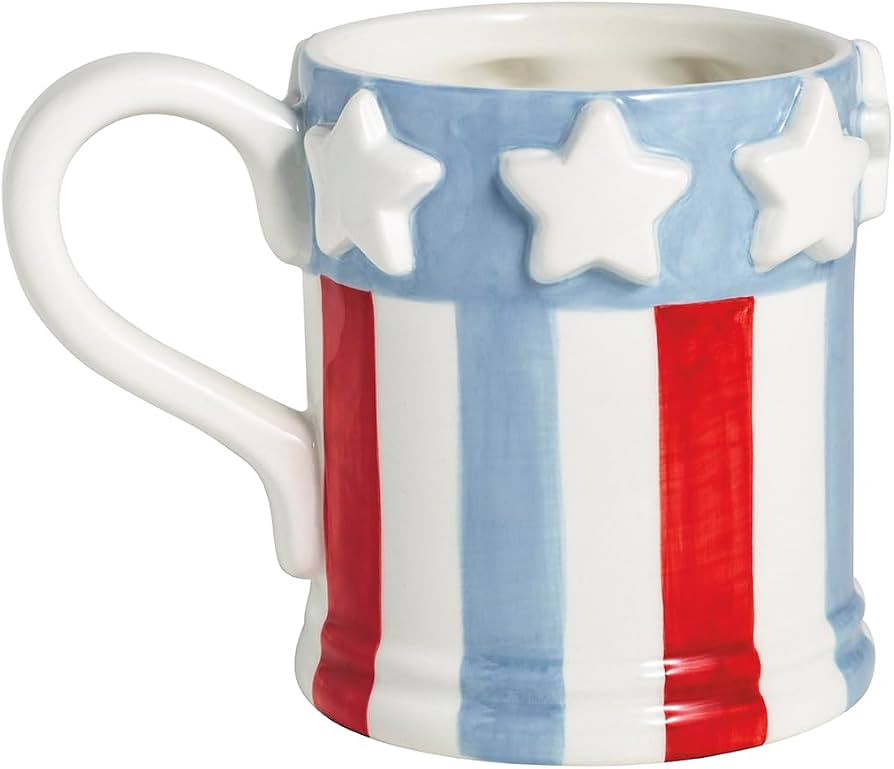 Mud Pie Ceramic Red, White and Blue Stars and Stripes Americana Mug, 15oz | Amazon (US)