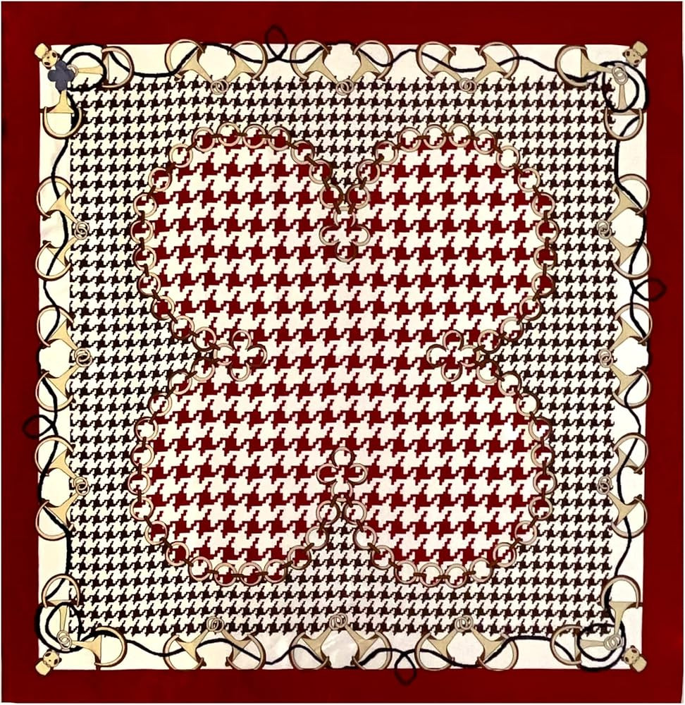 JOE GREEN CO Large Silk Like Satin Scarf Neck Head Wrap 35 Inch Square (17 Houndstooth Burgundy) ... | Amazon (US)