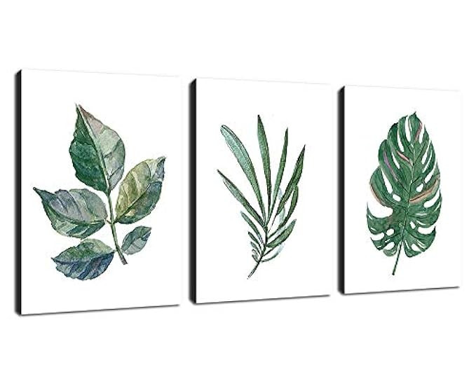 arteWOODS Canvas Wall Art Green Leaf Simple Life Painting 12" x 16" x 3 Pieces Framed Canvas Picture | Amazon (US)