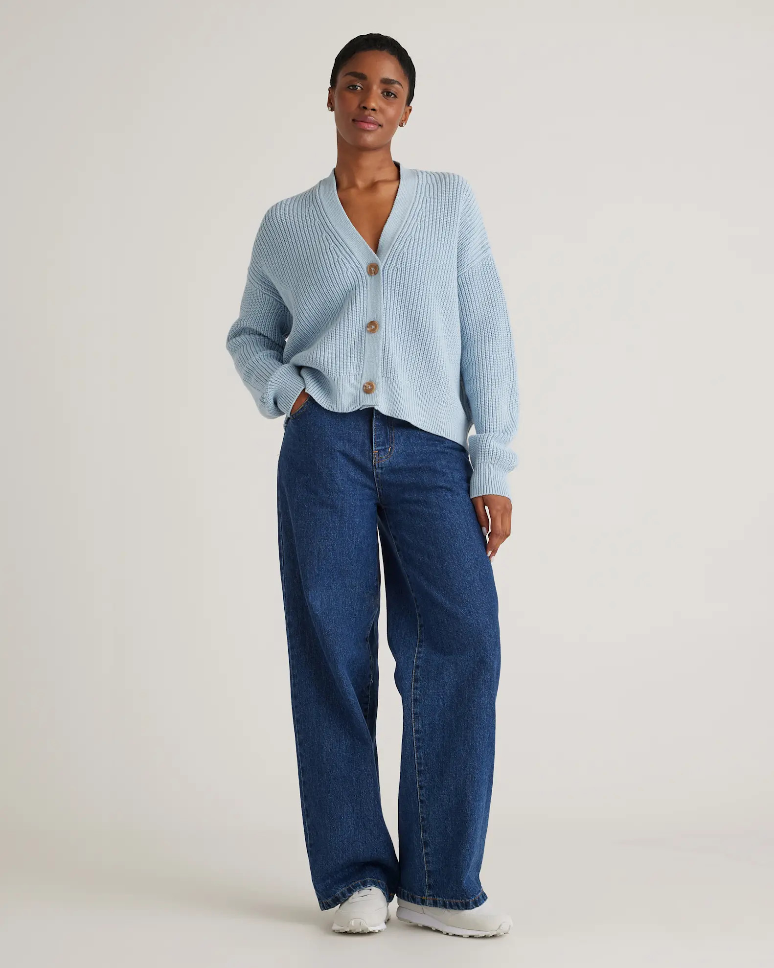 100% Organic Cotton Fisherman Boxy Cropped Cardigan | Quince