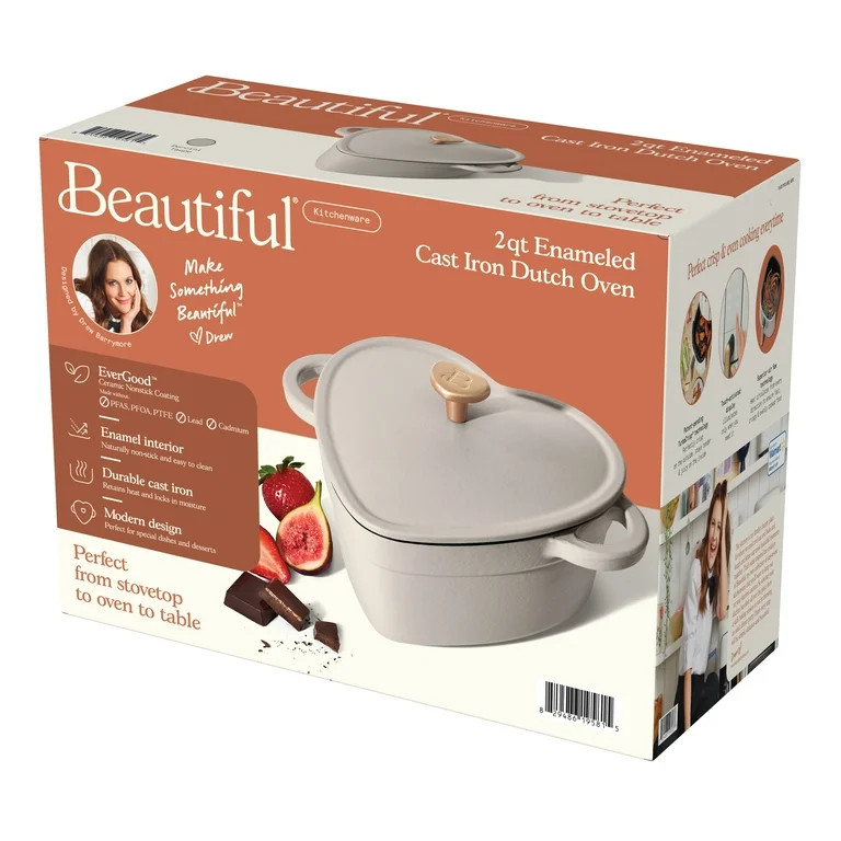Beautiful 2QT Cast Iron Heart Dutch Oven, Porcini Taupe by Drew Barrymore | Walmart (US)
