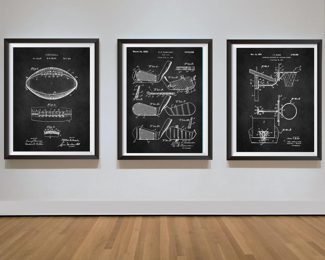 Set of 3 Sports Posters Patent Prints Football Golf Basketball Sports Fan Gift Wall Art Instant D... | Etsy (US)