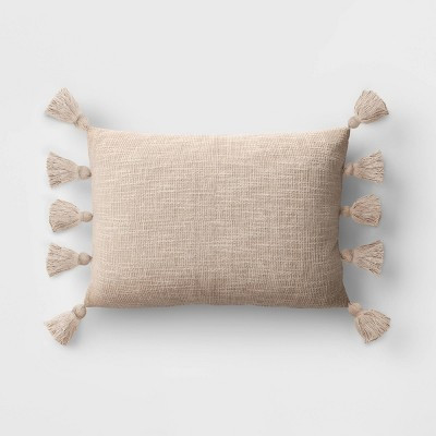 Textured Woven Lumbar Throw Pillow with Tassels Beige - Threshold™ | Target