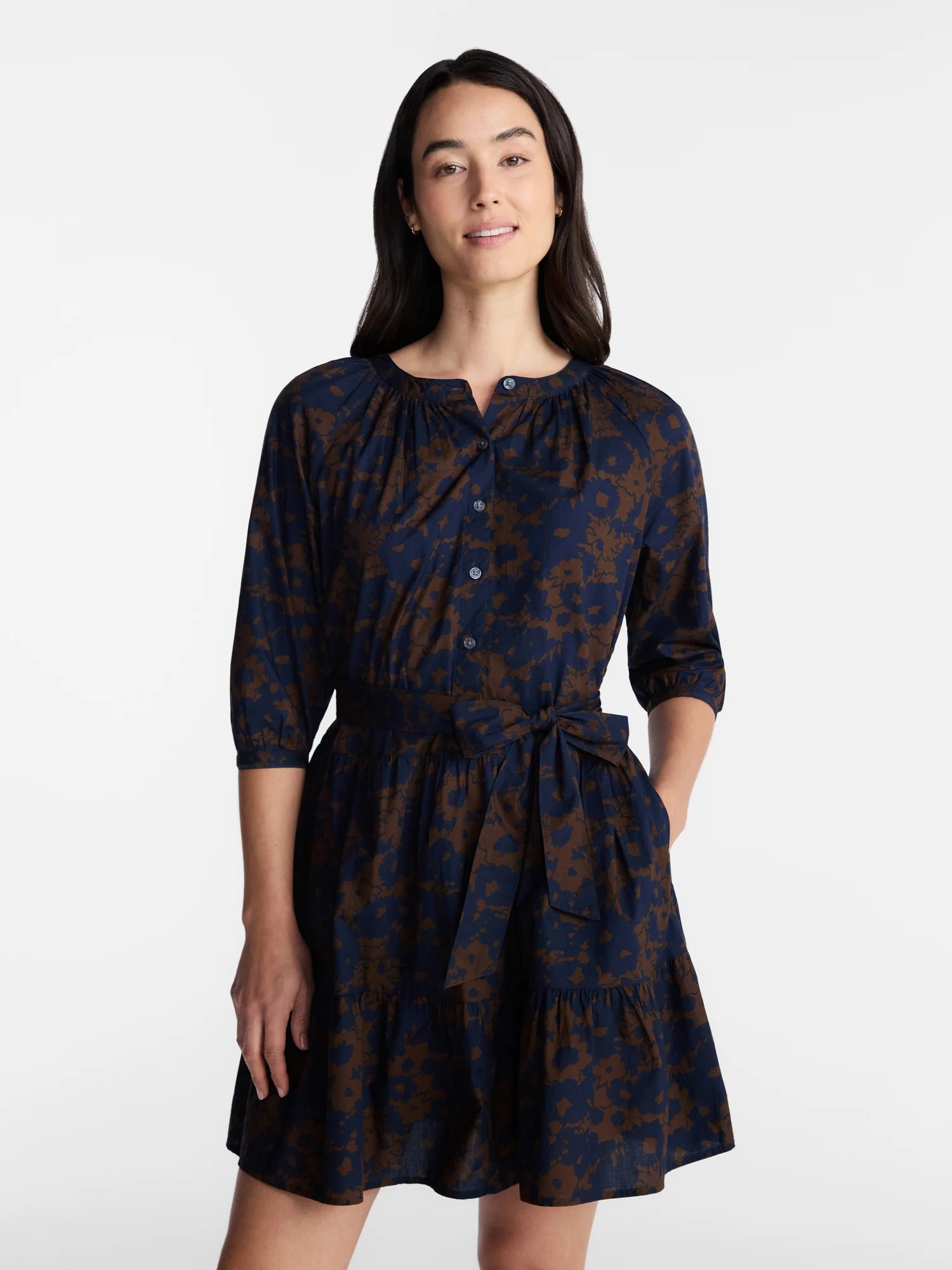 Time and Tru Women's Cotton Tiered Mini Dress with Ruffle Hem, Sizes XS-XXXL | Walmart (US)