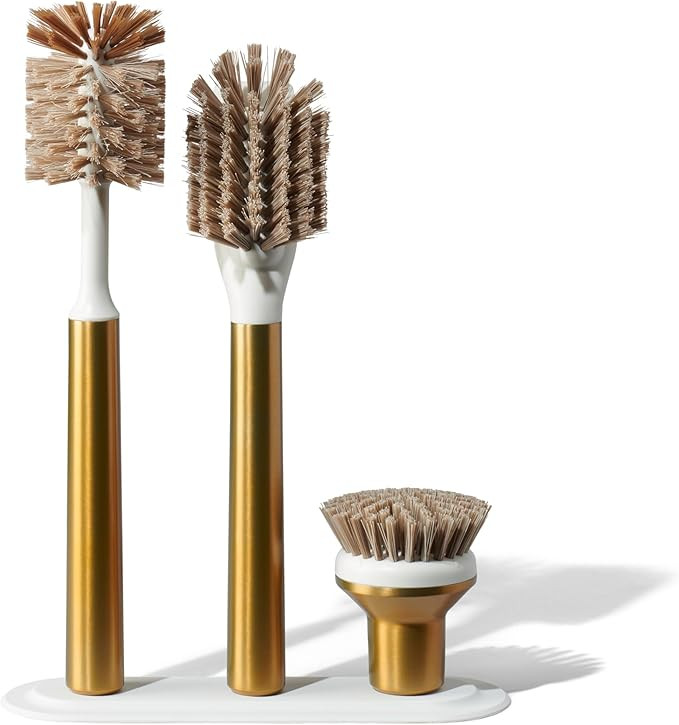 Ionic Brush Set, Magnetized to Stand Upright, Stainless Steel with Replaceable Heads, Brass/Gold | Amazon (US)