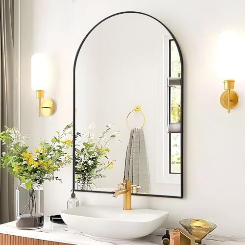 Rosynee Arch Mirror Wall Mounted - 20x30 Inch Wide Arched Mirrors for Bathroom Over Sink, Black Metal Framed Mantel Vanity Mirror for Dresser, Firplace, Entryway, Hallway, Restroom, Bedroom Decor | Amazon (US)