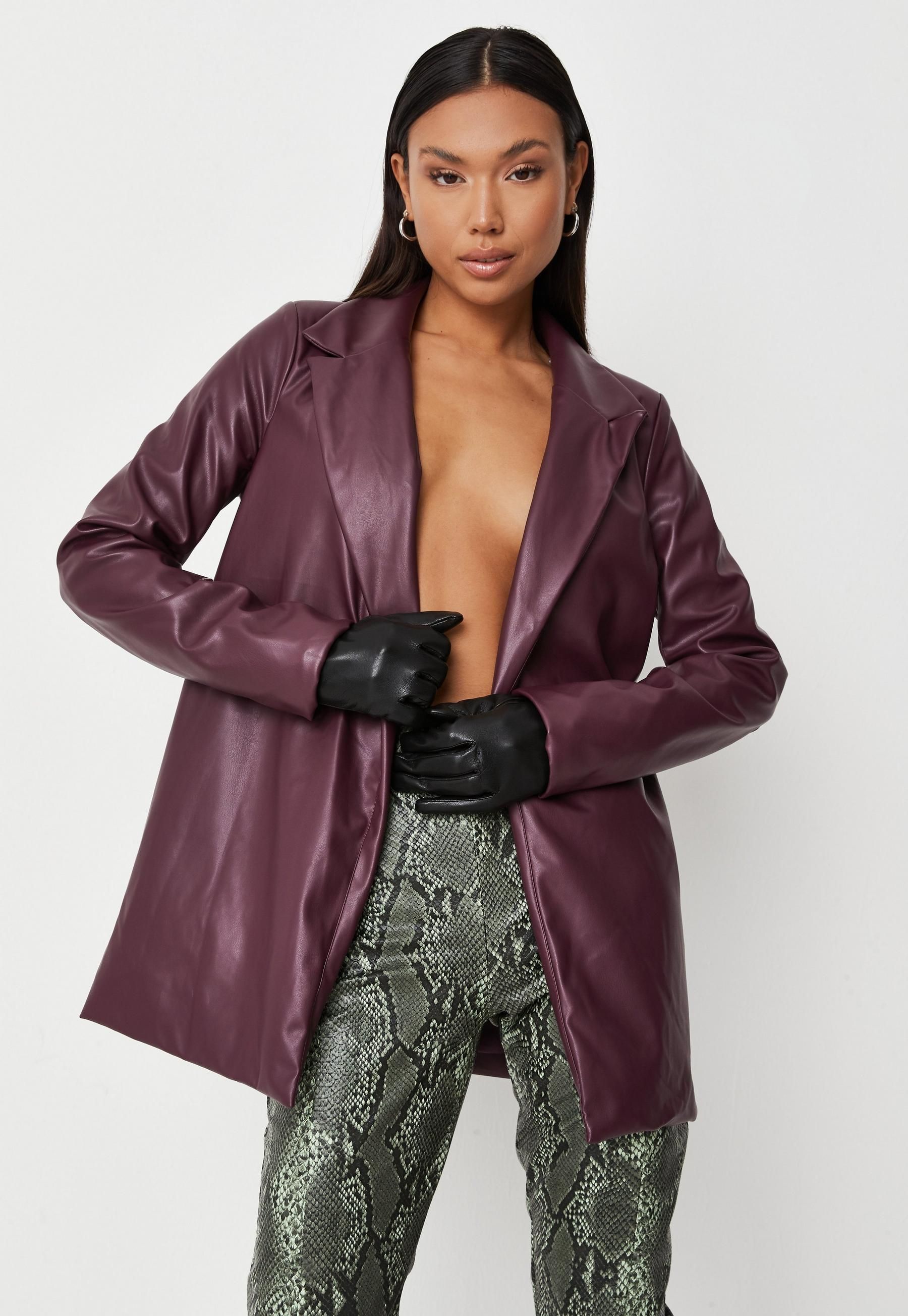 Missguided - Premium Tall Burgundy Faux Leather Longline Blazer | Missguided (US & CA)