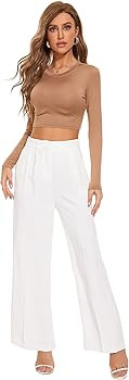 FUNYYZO Women's Wide Leg Pants High Elastic Waisted in The Back Business Work Trousers Long Strai... | Amazon (US)