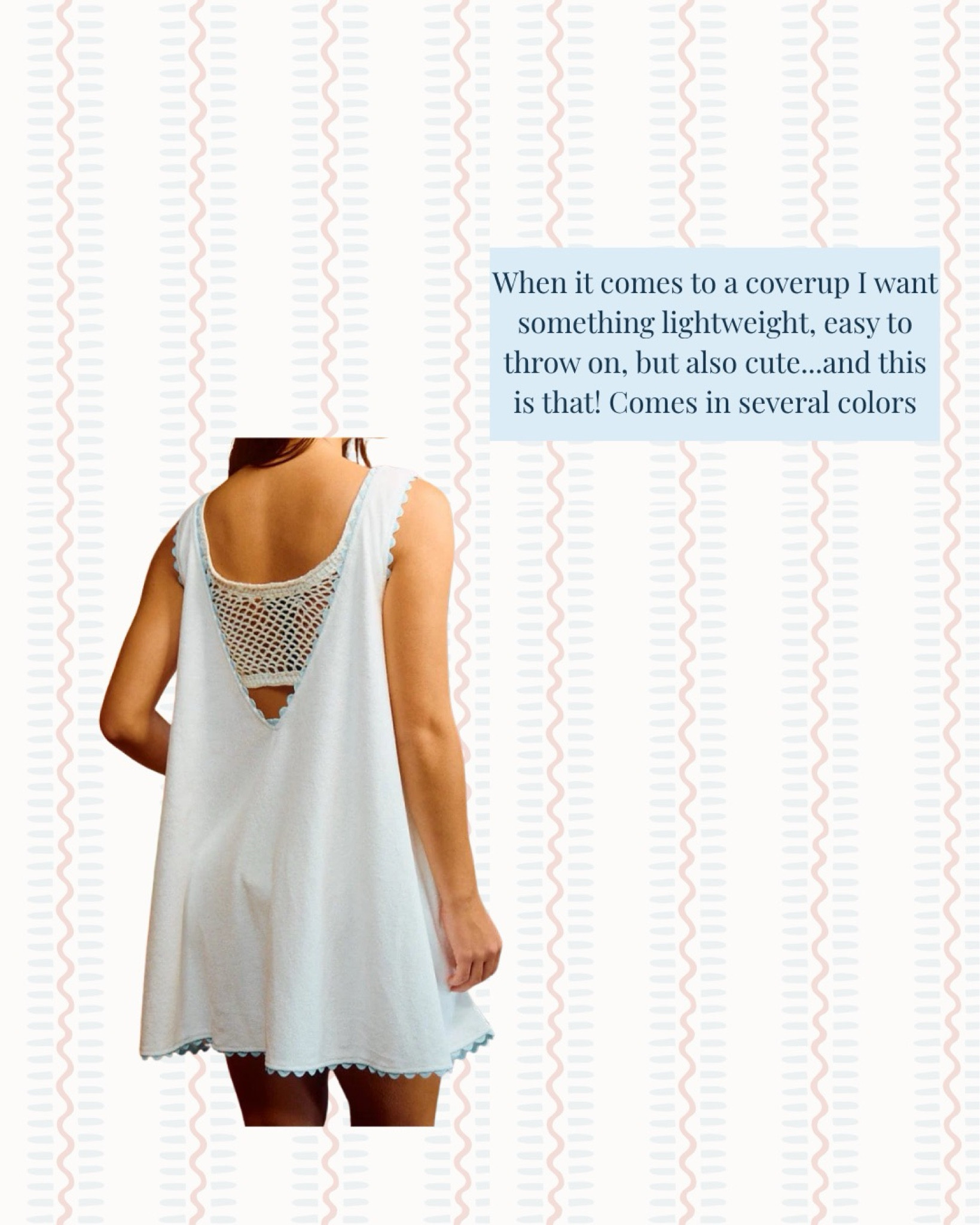 When I’m looking for a beach cover-up, I always reach her something that’s lightweight and stylish. This one comes in several colors.