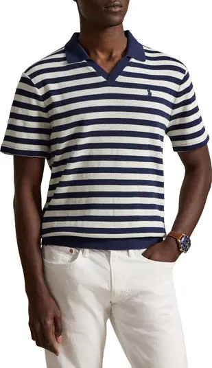 Polo Ralph Lauren Stripe Pointelle Rib Johnny Collar Polo | Nordstrom | Nordstrom