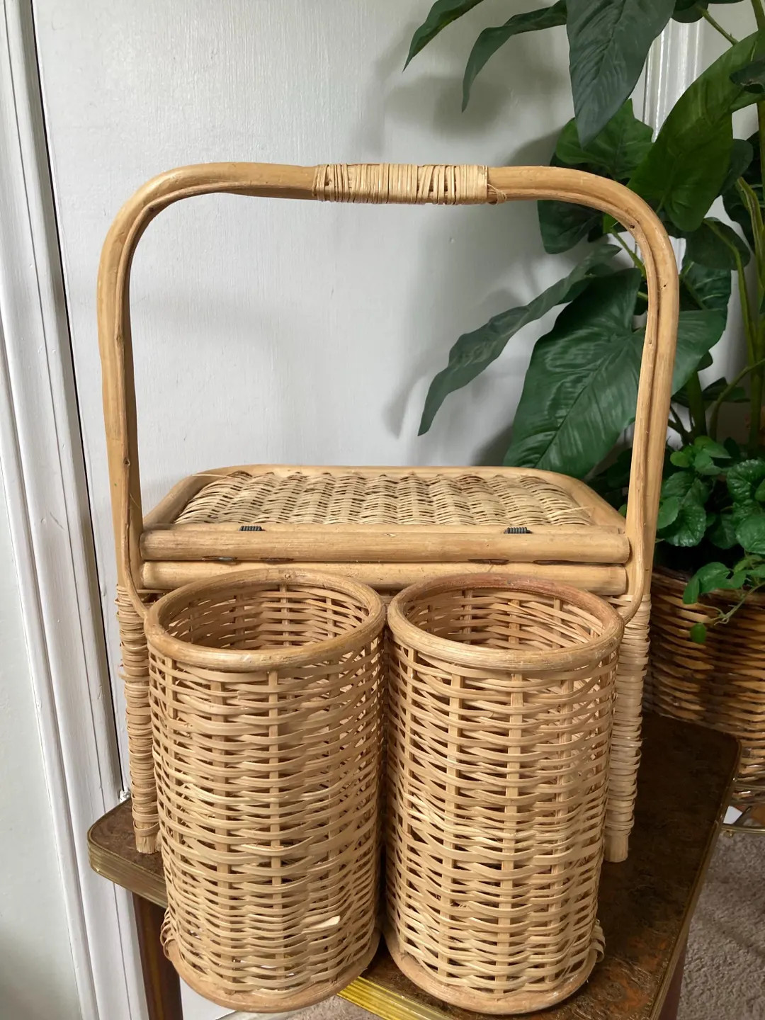 Wicker Picnic Basket Wine Bottle Holder - Etsy | Etsy (US)