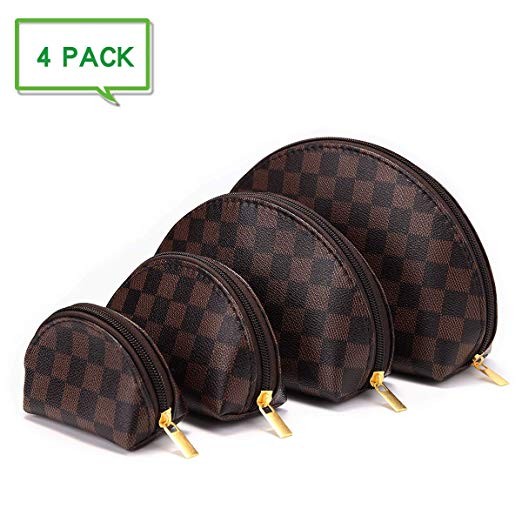Luxury Checkered Make Up Bag Shell Shape Cosmetic Toiletry Travel Bags including 4 Size Bag (Brow... | Amazon (US)