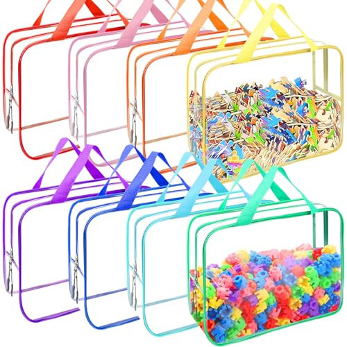 8 Packs 8 Colors Large Toy Storage Bags, Reusable Clear PVC Board Game Storage, Toy Organizers and Storage Bags with Zipper for Building Blocks, Puzzle and Handmade Accessories, Clear Toiletry Bag | Amazon (US)