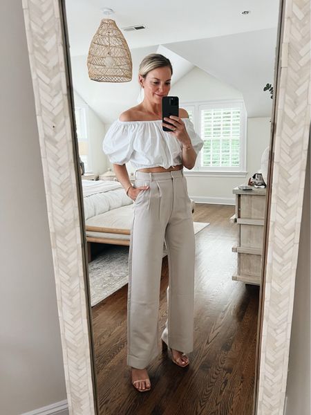 White summer outfit // date night outfit 
-small top
-trousers fit tts, 26
-sized up 1/2 in heels 

#LTKStyleTip #LTKFindsUnder100 #LTKSeasonal