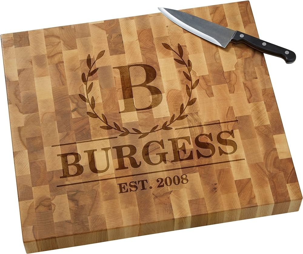 Personalization Universe Laurel Wreath Personalized Butcher Block Cutting Board, Custom Engraved ... | Amazon (US)