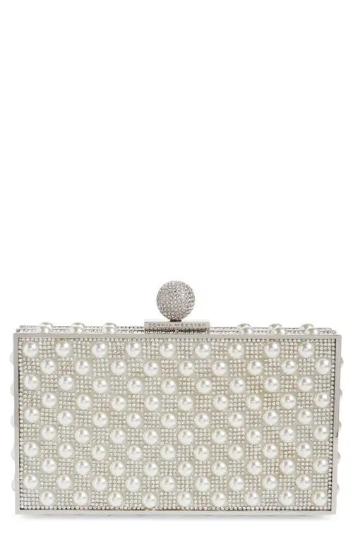 SOPHIA WEBSTER Clara Crystal Box Clutch in Silver And Pearl at Nordstrom | Nordstrom