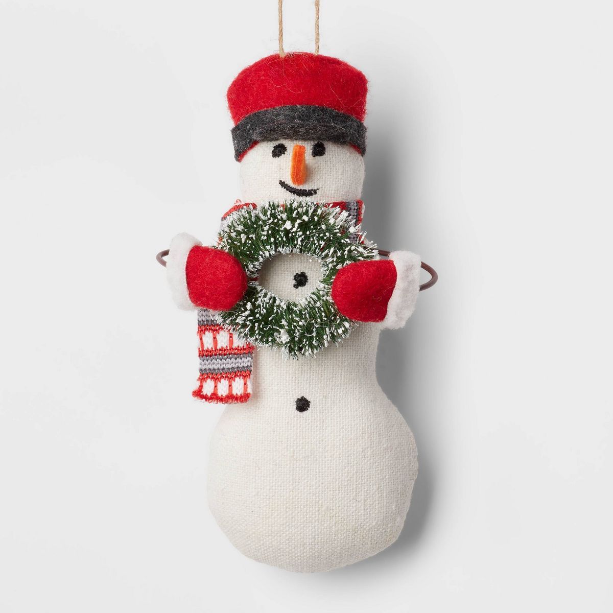 Fabric Snowman Holding Wreath Christmas Tree Ornament White - Wondershop™ | Target