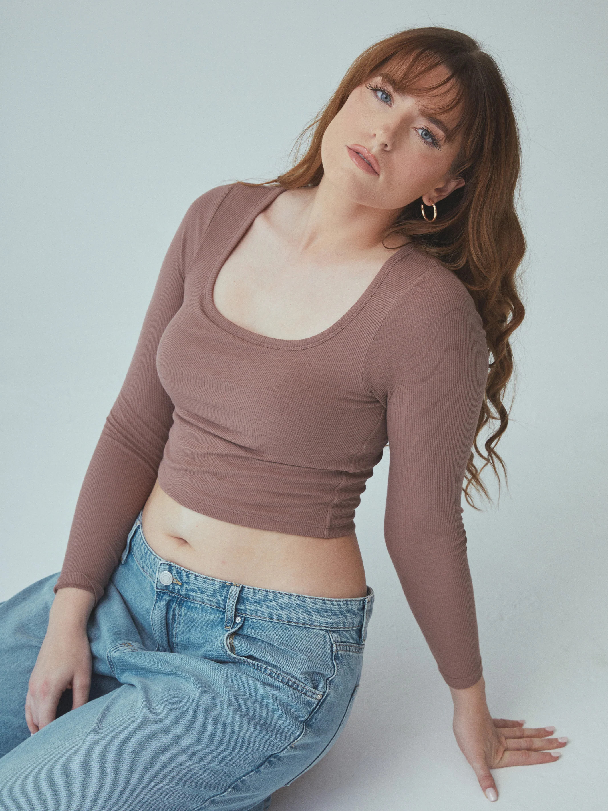 Bamboo Long Sleeve Scoop Neck Brami (Crop) | Klassy
