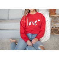 Love Sweatshirt, Heart Valentines Day Womens Valentintes, Hugs & Kisses | Etsy (US)