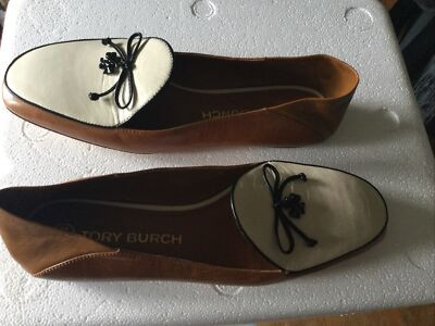 Tory Burch Charm Two Tone Flat Loafer Size 11 M Color Tan/New Ivory Pre Owned. | eBay US
