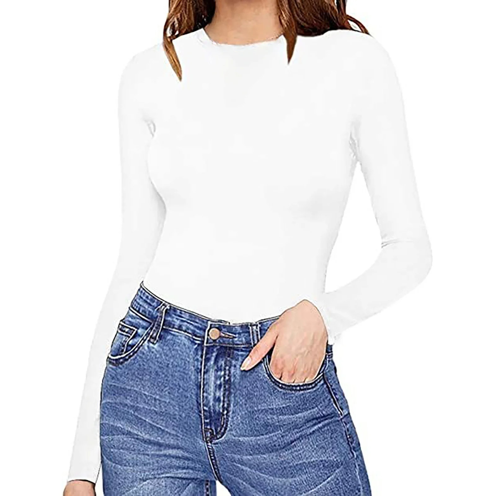 Durtebeua Women's Crew Neck Long Sleeve Bodysuit Second-skin Feel Tops Smoke Cloud Collection Whi... | Walmart (US)