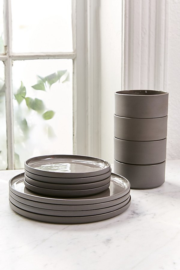 12-Piece Modern Dinnerware Set - Grey at Urban Outfitters | Urban Outfitters (US and RoW)