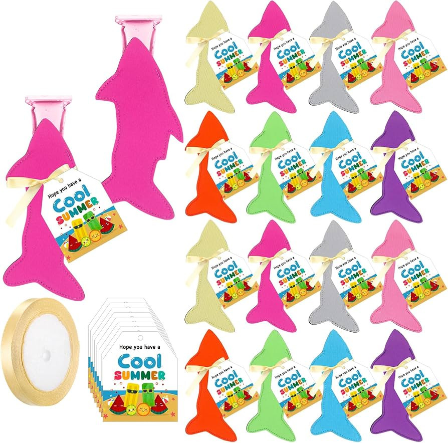 24 Sets End of Year Student Gift Shark Ice Pop Sleeves with Summer Cards Reusable Antifreezing Fr... | Amazon (US)